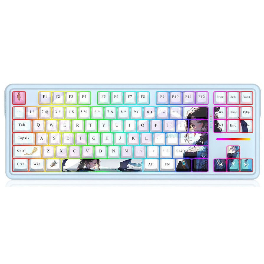 Tastatura gaming mecanica Bluetooth/cu fir Redragon Antonium Pro Anime, Iluminare RGB, switch-uri liniare Redragon Lion L, Anime print, Bluemarin