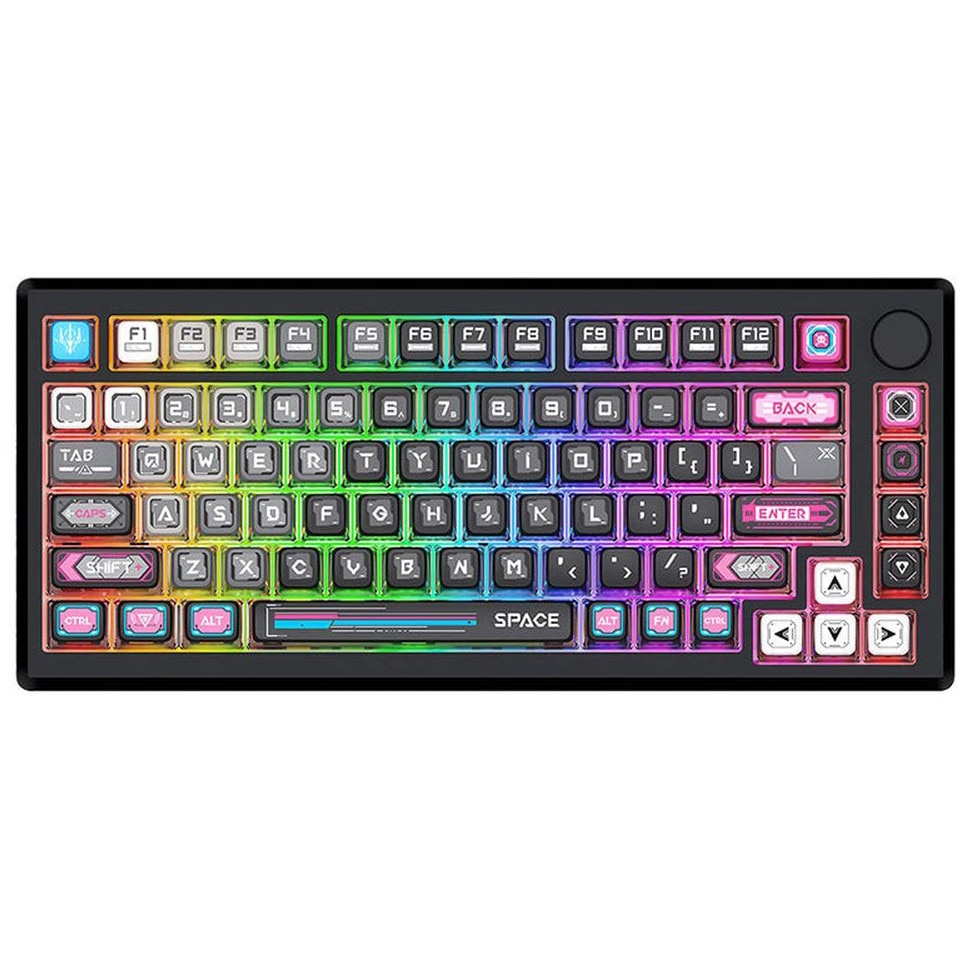 Tastatura gaming mecanica Bluetooth/cu fir Redragon Uranus Pro 82, Iluminare RGB, switch-uri liniare Wukong negre, Negru