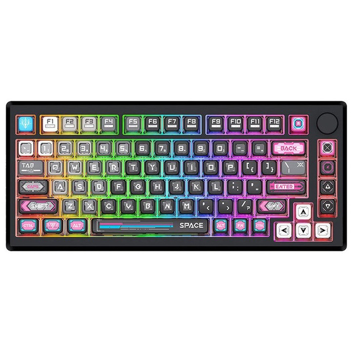 Механична клавиатура Gaming Redragon Uranus Pro 82, Bluetooth/С кабел, RGB подсветка, Линейни черни суичове Wukong, Черен