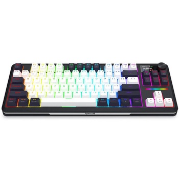 Tastatura gaming mecanica Bluetooth/cu fir Redragon Wildslash LCD Pro, Iluminare RGB, switch-uri liniare Redragon RPC, display OLED 1.41" customizabil, Negru/Alb
