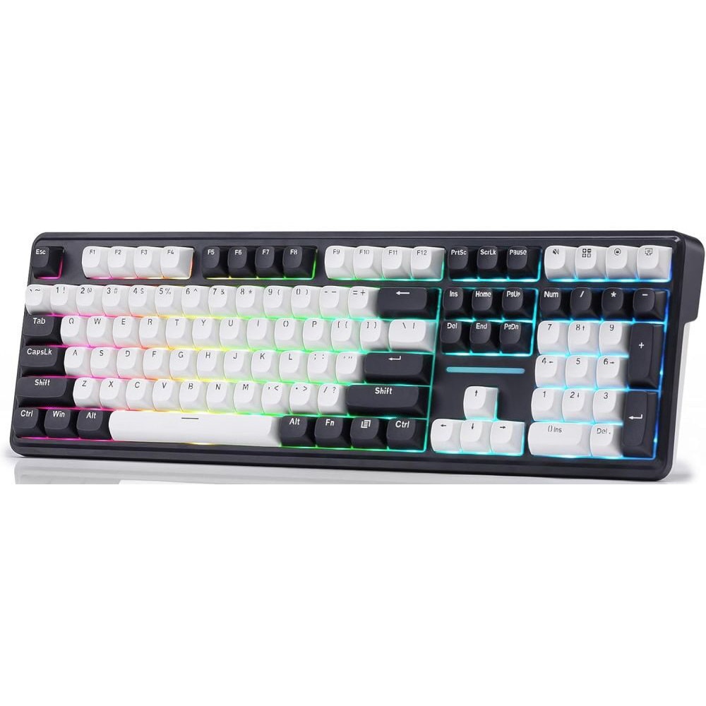 Tastatura gaming mecanica Bluetooth/cu fir Redragon Antonium Pro 108, Iluminare RGB, switch-uri liniare Redragon Mambo L, Negru/Alb