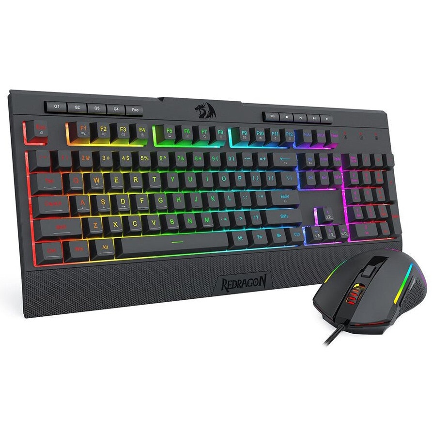 Kit tastatura si mouse Redragon S151 Gaming Essentials, Iluminare RGB, Negru