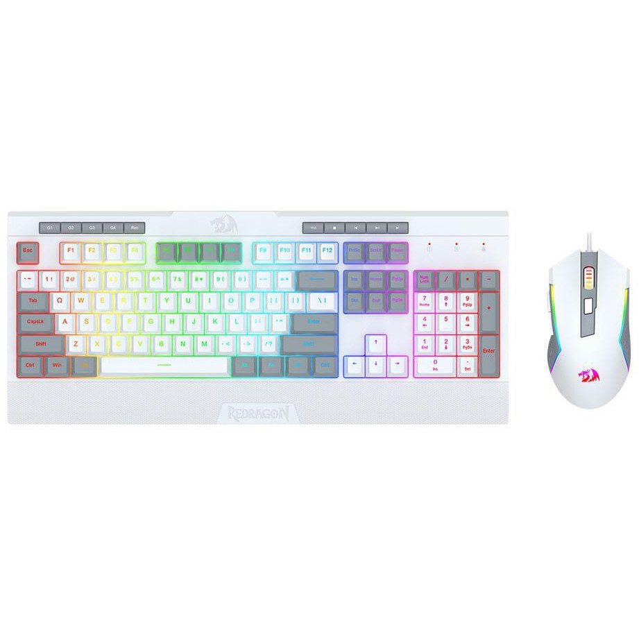 Kit tastatura si mouse Redragon S151 Gaming Essentials, Iluminare RGB, Alb