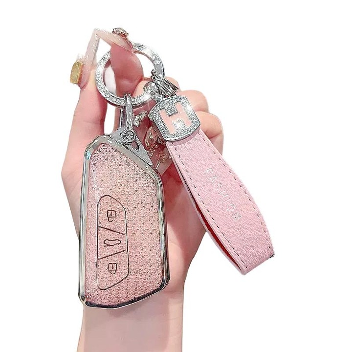 Husa pentru cheie auto, compatibil cu Volkswagen Jetta L 2026, roz, protectie completa
