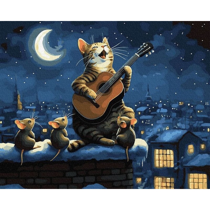 Set pictura pe numere, cu sasiu, Serenada sub clar de luna, 40x50 cm