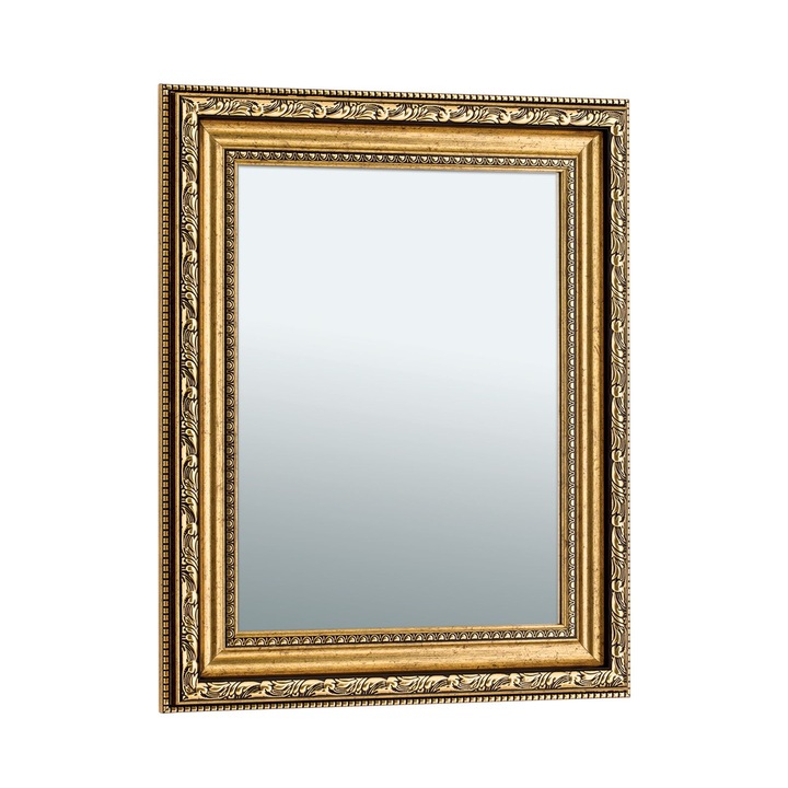 Oglinda ornamentala ELISA, cadru policarbon, Rama fatetata auriu antic, 54x44cm, montare orizontala sau verticala ORION