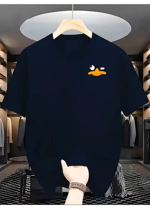 Tricou Barbati Duck Angry Look, regulat fit, 100% bumbac, de purtat zilnic, Bleumarin