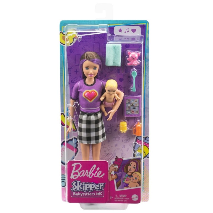 Papusa Barbie, Babysitter, cu accesorii, multicolor