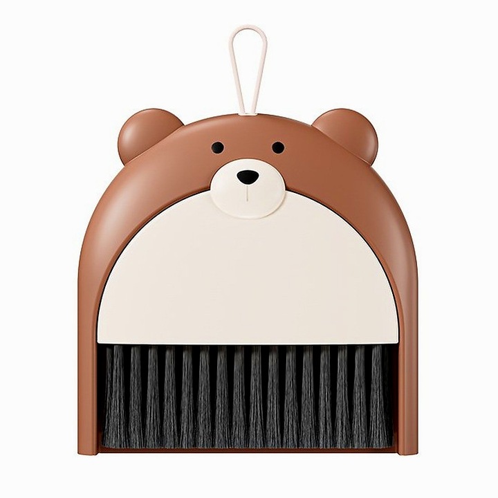 Matura és Lapát Szett, Irodai, PP, Mackó Minta, 23.5 x 18 cm, azonnal felszedi a port és a szennyeződéseket, komplett szett a gyors takarításhoz, Barna