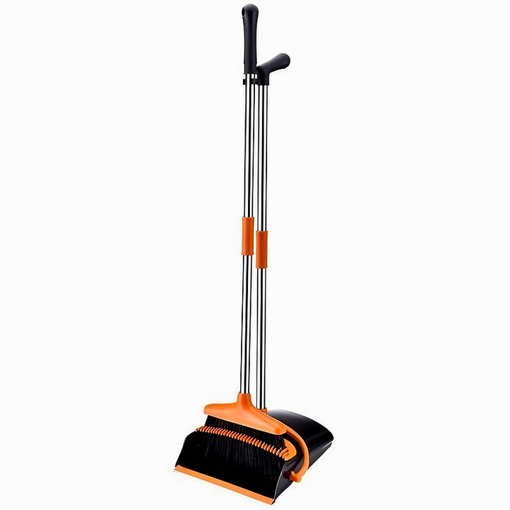 Set Matura Si Faras Cu Coada, Pentru Uz Casnic, Plastic/Otel, Portocaliu/, Depozitare Verticala, 26X25.5X83 Cm, strange praful si mizeria din prima, set complet pentru curatenie rapida, Negru