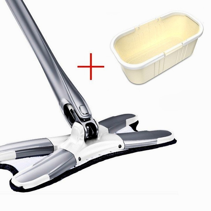 Set Mop Plat + Galeata DAMUR, Sistem Stoarcere, Maner Extensibil, Argintiu, 140 cm