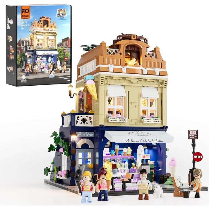 Blocuri de construit FUNWHOLE Gelateria "Stadtleben" F9078 cu lumini