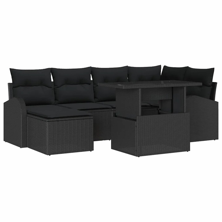 Set de canapele pentru gradina 7 pcs Negru Rattan poli, vidaXL, 3357416