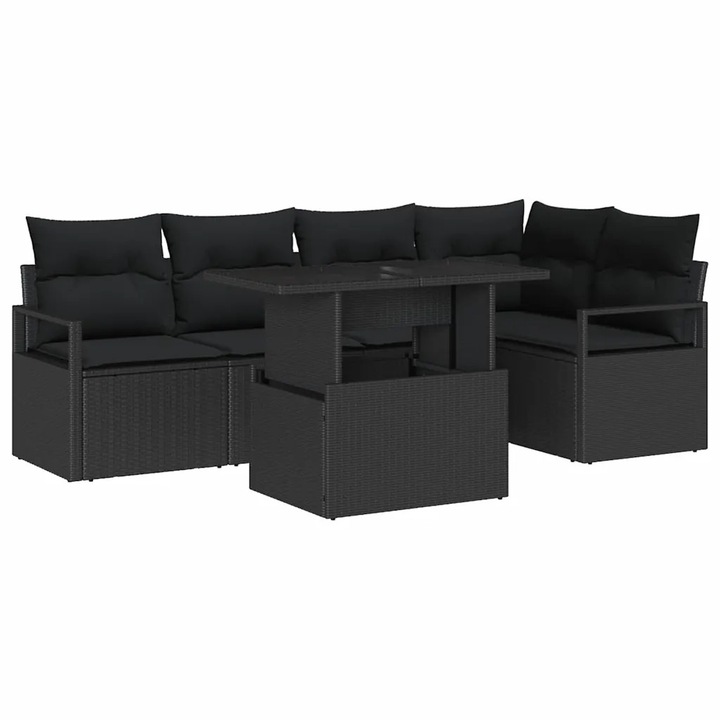 Set de canapele pentru gradina 6 pcs Negru Rattan poli, vidaXL, 3357566