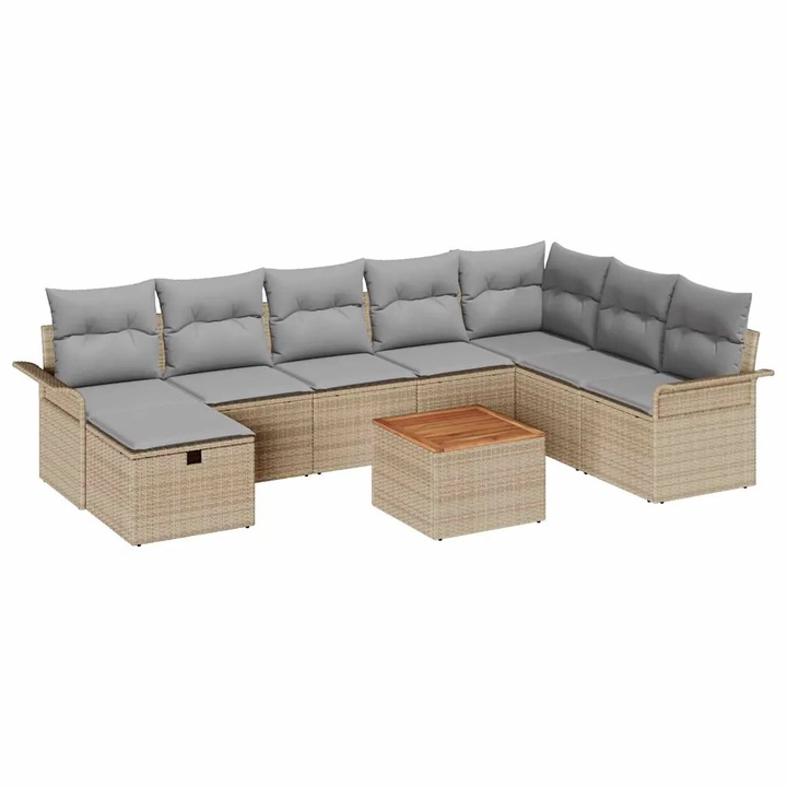 Set de canapele pentru gradina cu perna 9 pcs Bej Rattan poli, vidaXL, 3359469