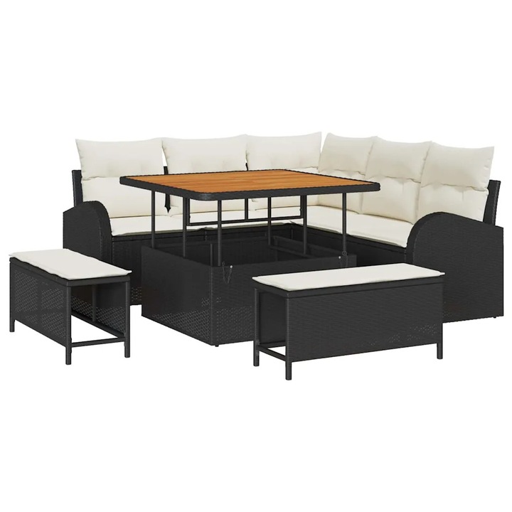 Set de canapele pentru gradina cu perna 8 pcs Negru poliratan, vidaXL, 3362385