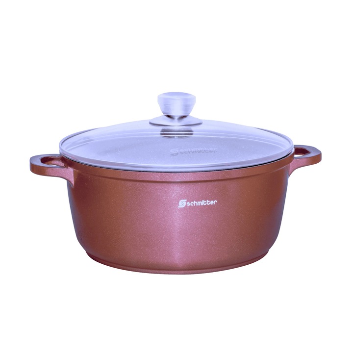 Oala Schmitter, fedővel, öntött alumínium, kerámia belső, barna, 6 L, 28 cm