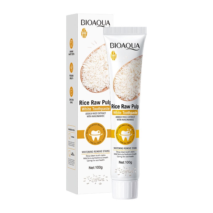 Fogfehérítő fogkrém, BIOAQUA, mélytisztító, természetes rizskivonat, 100ml