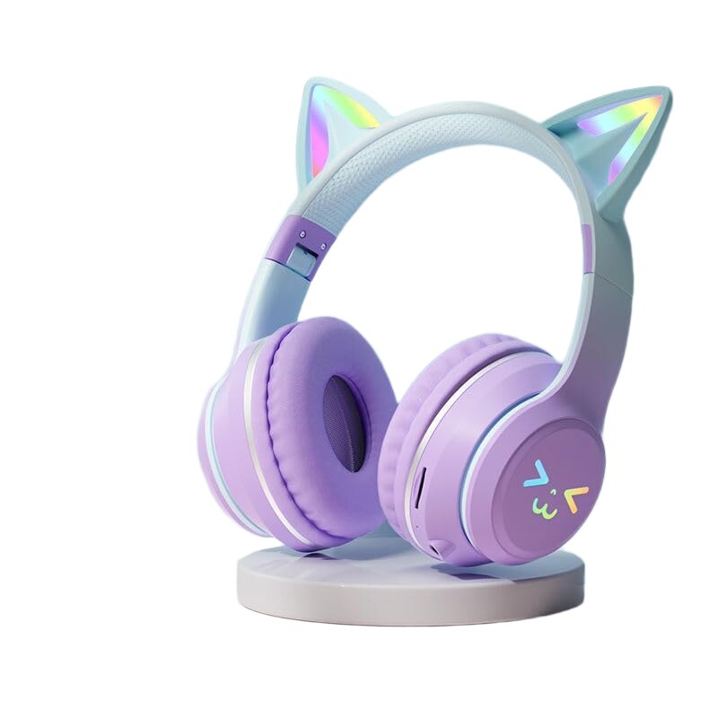 Casti Wireless, design cu urechi de pisica, Bluetooth 5.0, violet ...