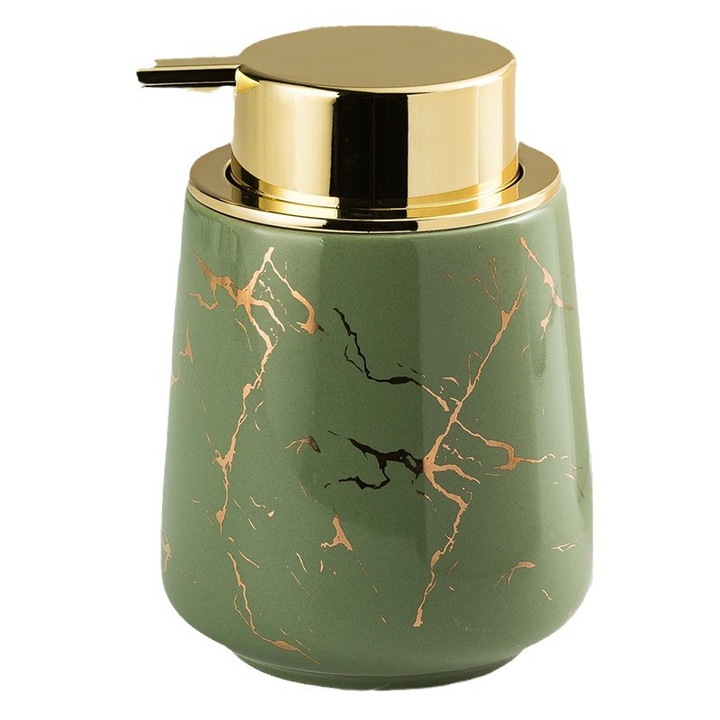 Kerámia habszappanadagoló, zöld márvány mintás, nagy kapacitású, könnyen utántölthető