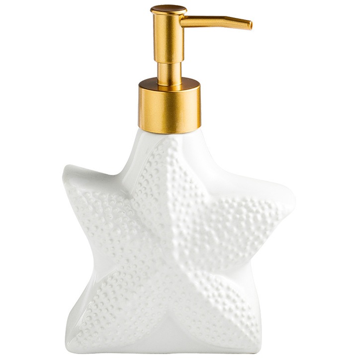 Kerámia szappanadagoló, tengeri csillag design, nagy kapacitású, fehér, 500ml