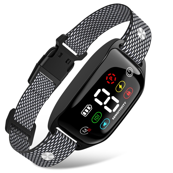 Zgarda electronica anti-latrat pentru caini de talie medie, 4 moduri de antrenament, 8 niveluri de sensibilitate, incarcare Type-C, impermeabil IP67