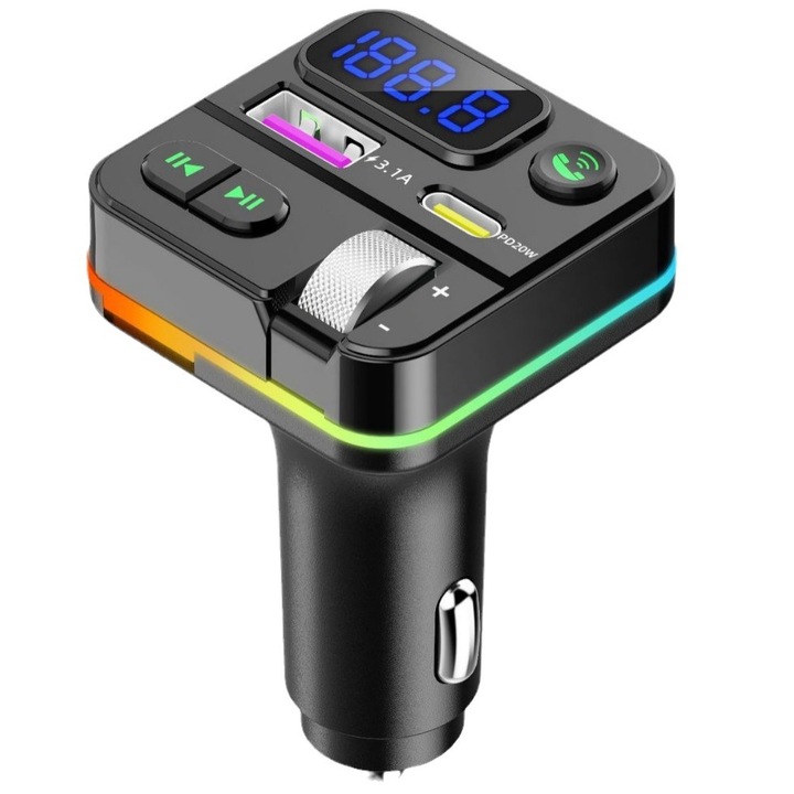 FM transzmitter autóba Q28, Bluetooth, USB támogatás, fekete, 12V-24V