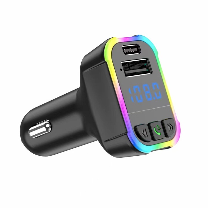Autós FM transzmitter G43, Bluetooth, kihangosító, HD hang, fekete, 12V-24V