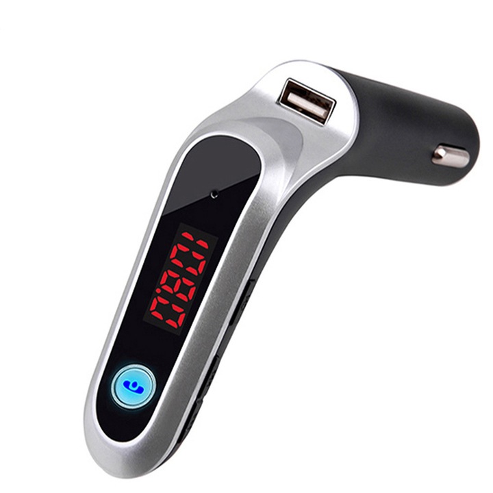 Transmitator Bluetooth auto S7, player MP3 auto, incarcator inteligent, suport USB, gri