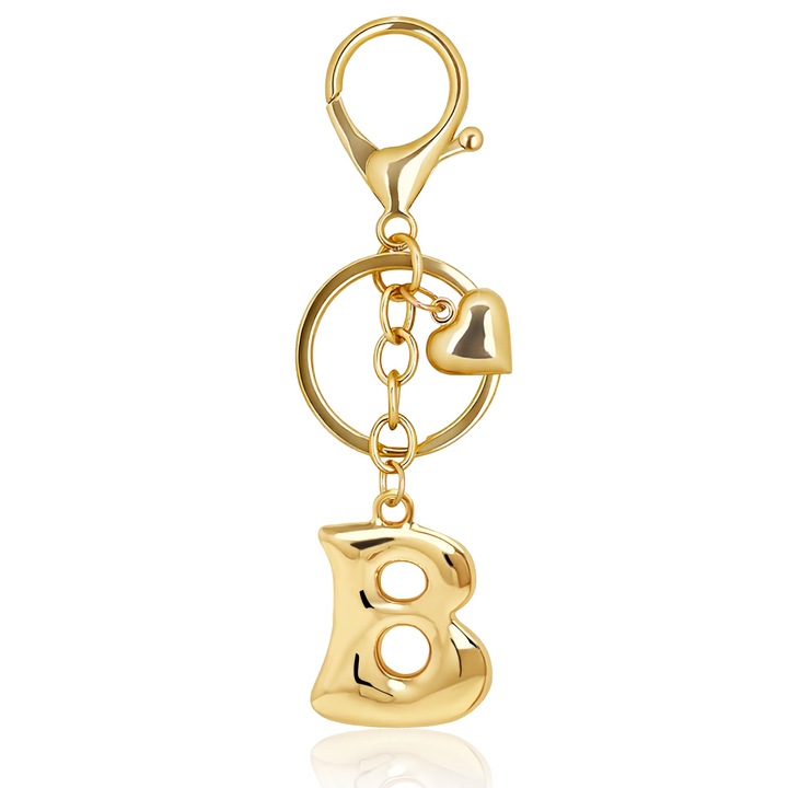 Arany kulcstartó iniciálékkal és szívvel, édes design, nőknek, univerzális kiegészítő