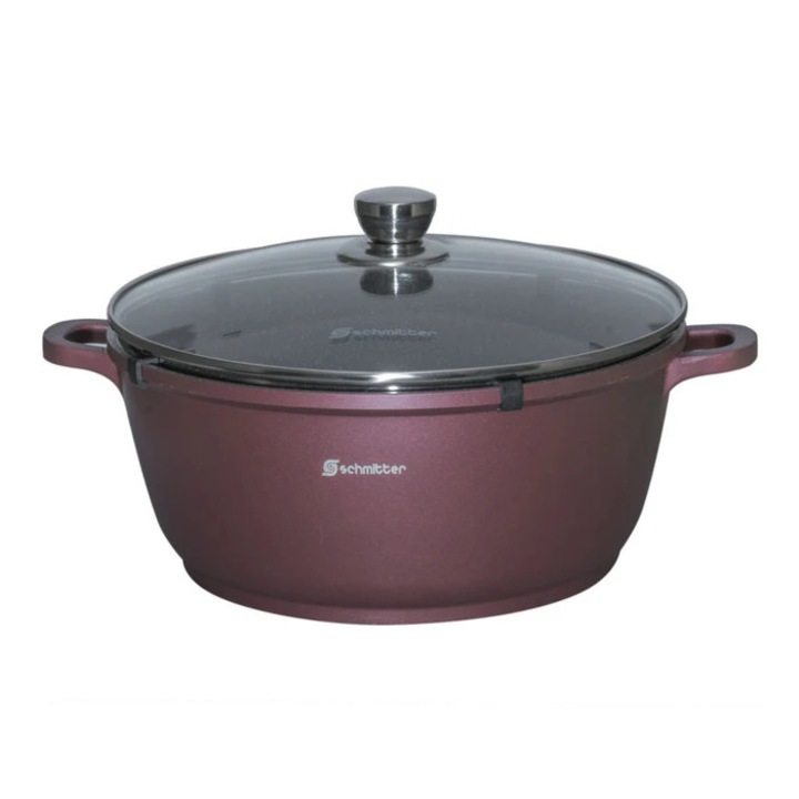 Oala Schmitter, cu capac, aluminiu turnat, interior ceramic, maro, 3.5 L, 24 cm