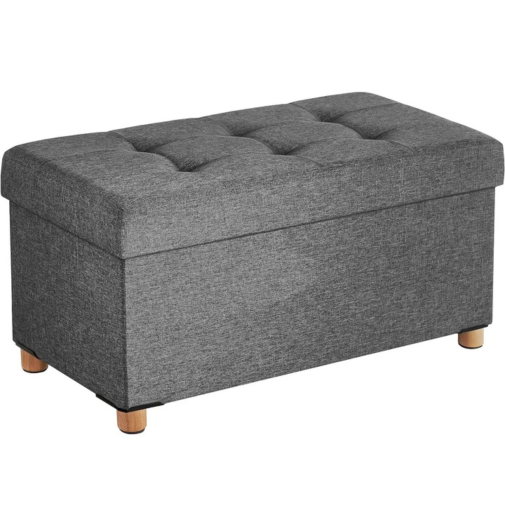 Összecsukható puff puha ülőfelülettel, 77l tárolókapacitás, max. 300 kg, 76x38x40 cm, elegáns design, sötétszürke