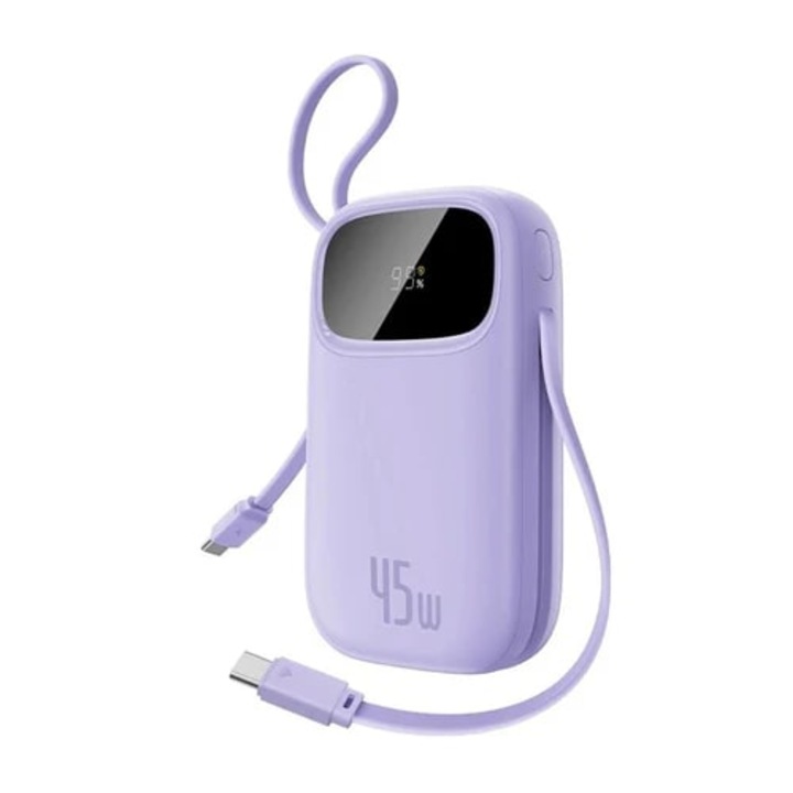 Baterie externa BASEUS 10000 mAh, 45W + cabluri incorporate C + L, EnerFill FC31 Qpow 3, mov