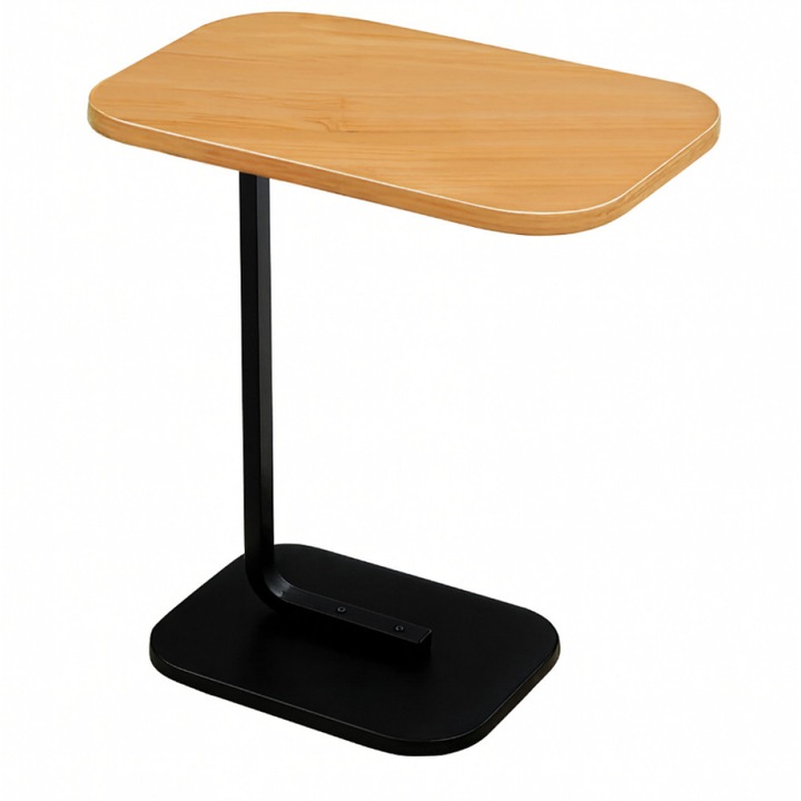 C-образна масичка за кафе, Многофункционална, Устойчива мебелна дъска, Прахово боядисана метална конструкция, 60 х 40 х 30 сантиметра, Черен