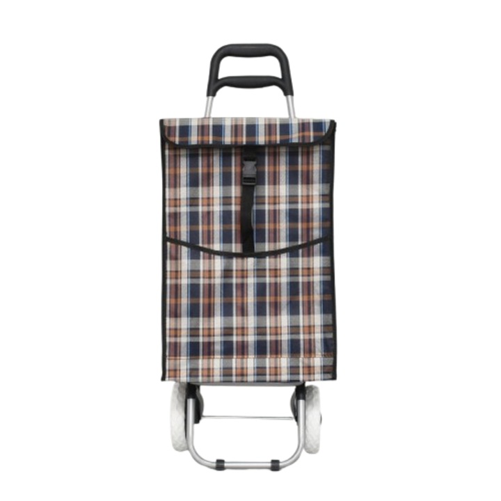 Cărucior de cumpărături 13-37-6, Textil, 94/36/20 cm, Albastru/Maro