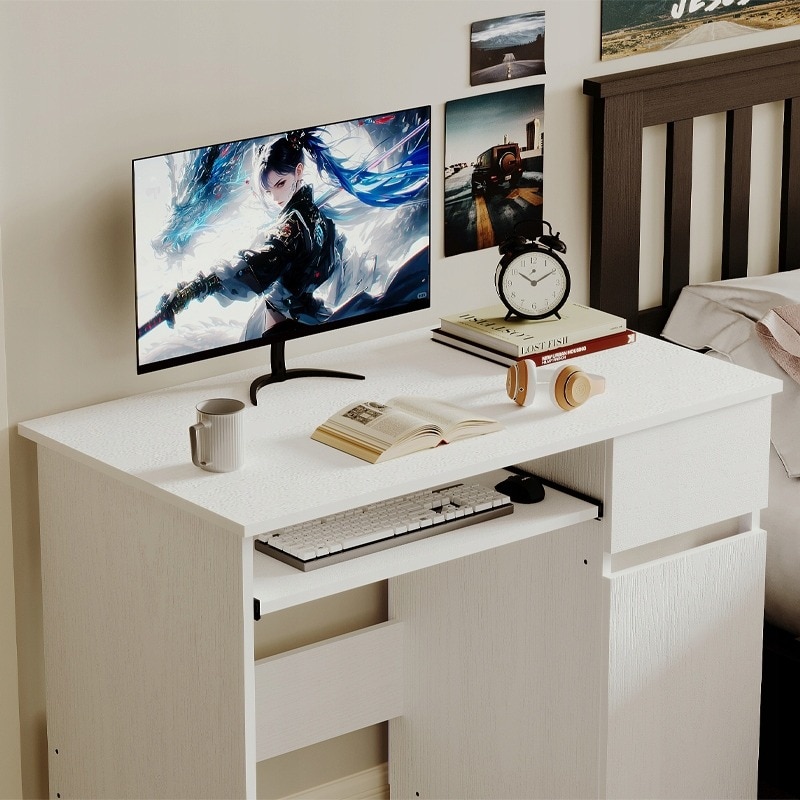Birou modern alb pentru computer, cu sertar Muvu 90/50/75 cm - eMAG.ro