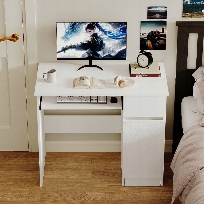 Birou modern alb pentru computer, cu sertar Muvu 90/50/75 cm - eMAG.ro