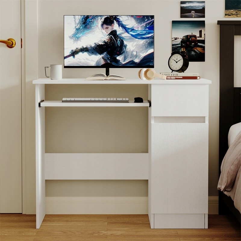 Birou modern alb pentru computer, cu sertar Muvu 90/50/75 cm - eMAG.ro