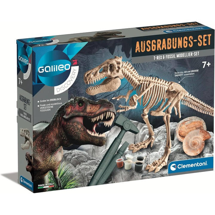 Set Excavatie Clementoni T-Rex & Fosila, 2-in-1, cu fosile si puzzle 3D, 7 ani