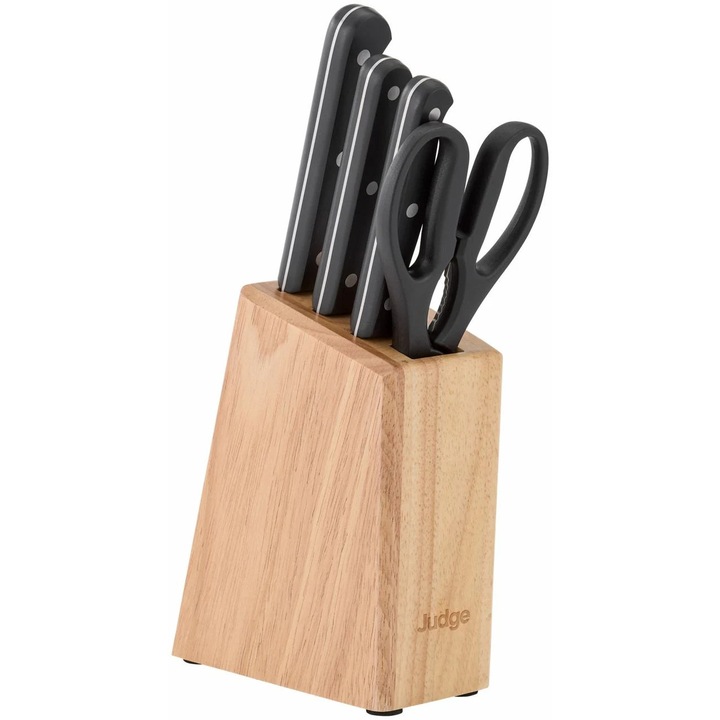 Set 4 cutite Judge Classic cu suport, otel X40CrMov13, argintiu/negru, 9x12x15cm