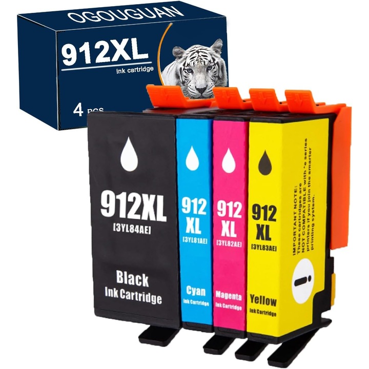 Set 4 Cartus cernealaHP 912XL (1 negru + 3 culori), capacitate mare, compatibil with OfficeJet 8010 8020