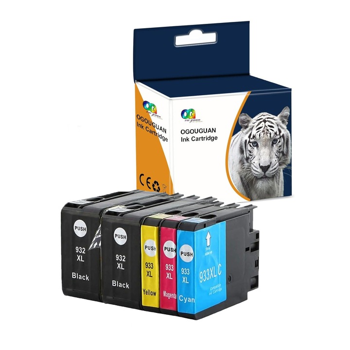 Set 5 Cartus cerneala HP 932XL + 933XL negru si color, capacitate mare, compatibile with imprimante OfficeJet 6100 6600 6700 7110 7510 7610 7612 Printer (Pack of 5)