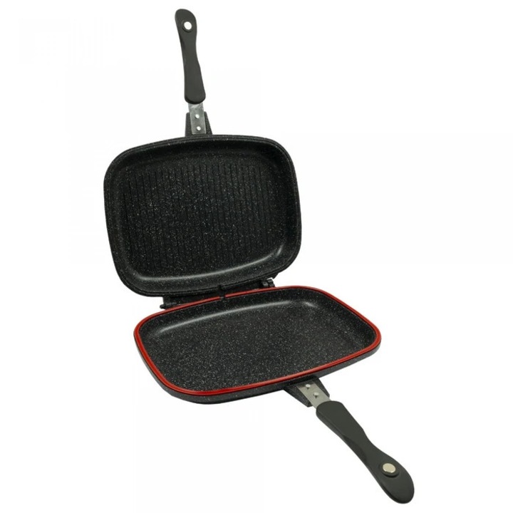 Tigaie grill dublu Samus TOL3232-GC, aluminiu, invelis antiaderent, 32 x 25 cm, negru