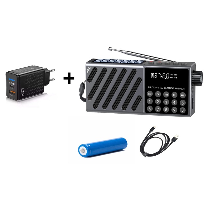 Портативно радио JOC-6138REC-S, с Bluetooth, FM тунер, сив, 65W