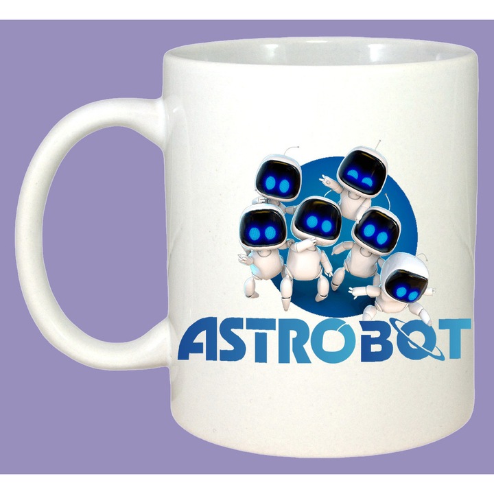 Cana Astro Bot grup personaje joc video cu logo, Sarbatori, Cadou, Cri-Flo, Culoare Alb, 330 ml