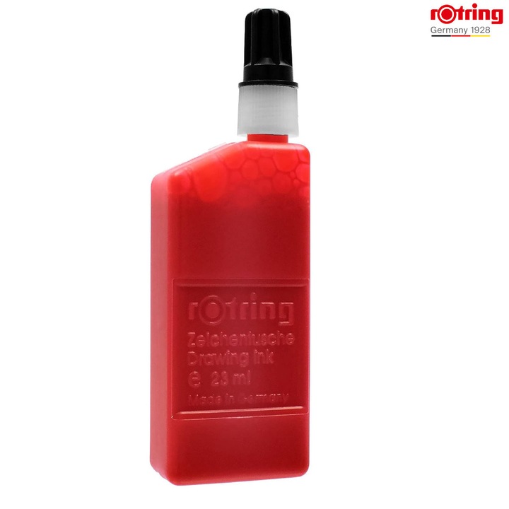 Tus pentru Desen Tehnic Rotring 23ml Rosu cu Picurator, Permanent si Rezistent, pentru Grafica, Planse si Notatii