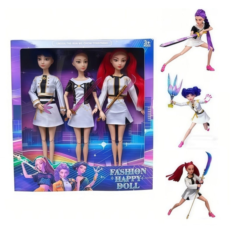 Set de Figurine K-POP Devil Hunter, AjieQaQ®, Editie Colector cu Arme Detaliate, 30cm, Design Articulat Premium, Sculpturi Detaliate, Material PVC de Muzeu, 3 Personaje Dinamice