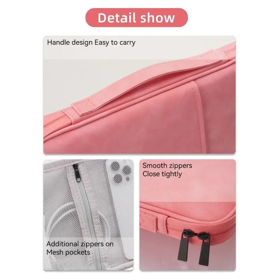 Carcasa de protectie pentru tableta, 13 inch, stocare multistrat, impermeabila si rezistenta la uzura, material PU, Protectie fleece interna, Mare Capacitate, Portabili, cu Manere, Roz