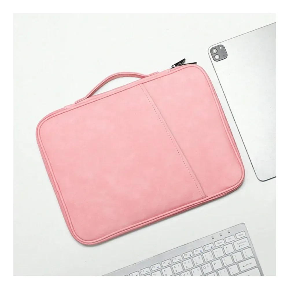Carcasa de protectie pentru tableta, 13 inch, stocare multistrat, impermeabila si rezistenta la uzura, material PU, Protectie fleece interna, Mare Capacitate, Portabili, cu Manere, Roz