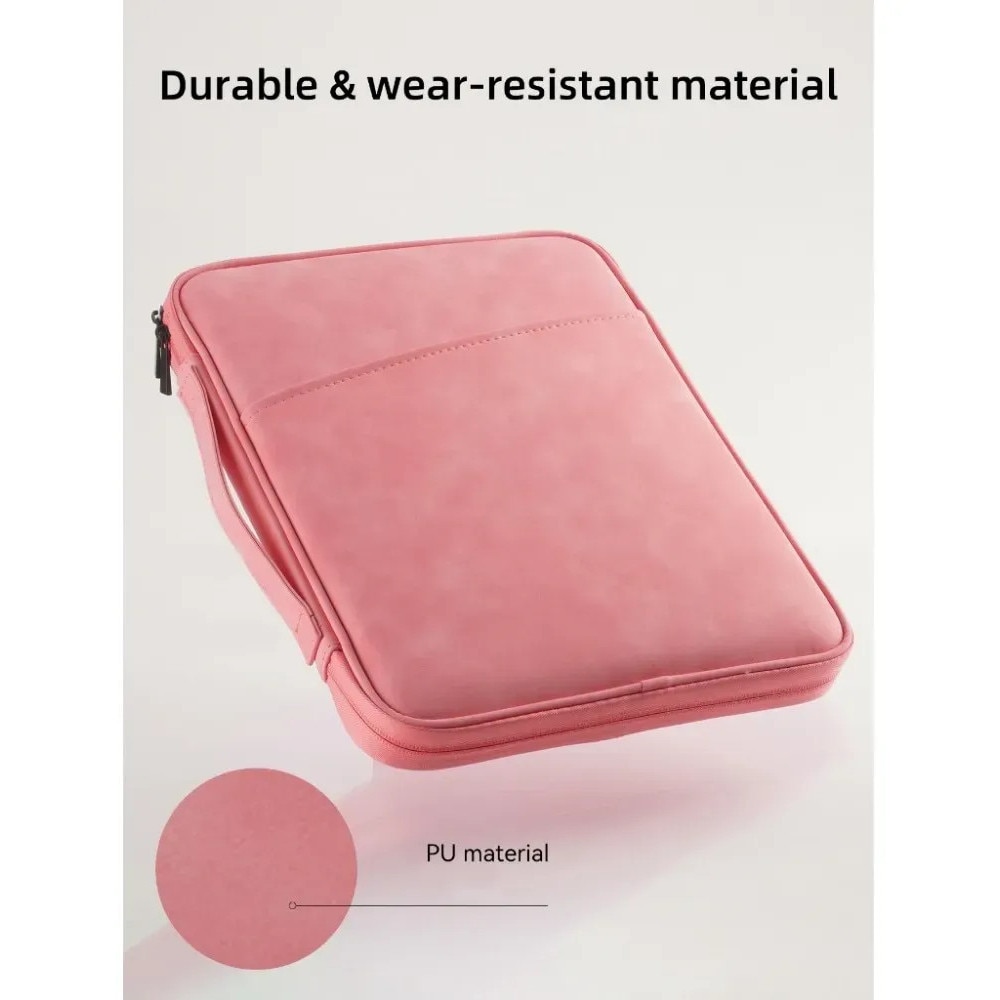 Carcasa de protectie pentru tableta, 13 inch, stocare multistrat, impermeabila si rezistenta la uzura, material PU, Protectie fleece interna, Mare Capacitate, Portabili, cu Manere, Roz